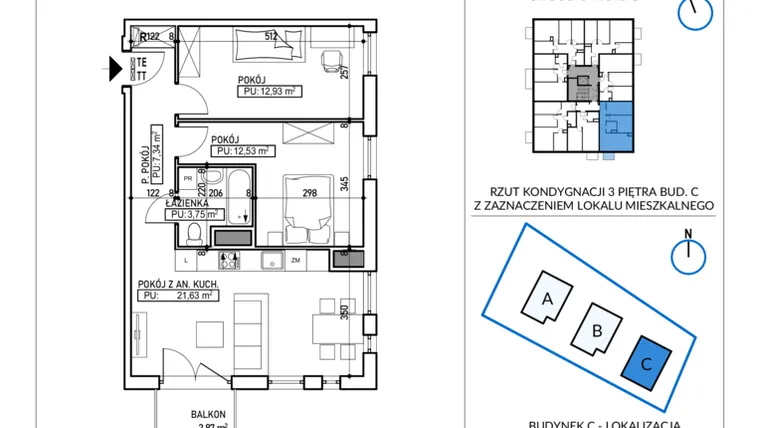 Rzut - Mieszkanie na sprzedaż 3 pokoje o powierzchni 58,18 m² - numer 5-26 w Jodłowicka 5