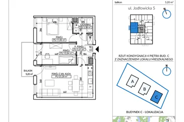 Rzut - Mieszkanie na sprzedaż 3 pokoje o powierzchni 55,44 m² - numer 5-29 w Jodłowicka 5