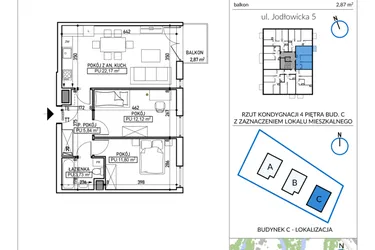 Rzut - Mieszkanie na sprzedaż 3 pokoje o powierzchni 55,66 m² - numer 5-32 w Jodłowicka 5