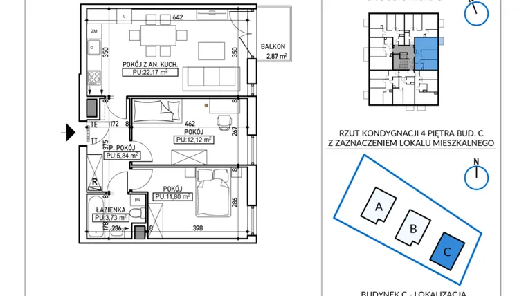 Rzut - Mieszkanie na sprzedaż 3 pokoje o powierzchni 55,66 m² - numer 5-32 w Jodłowicka 5