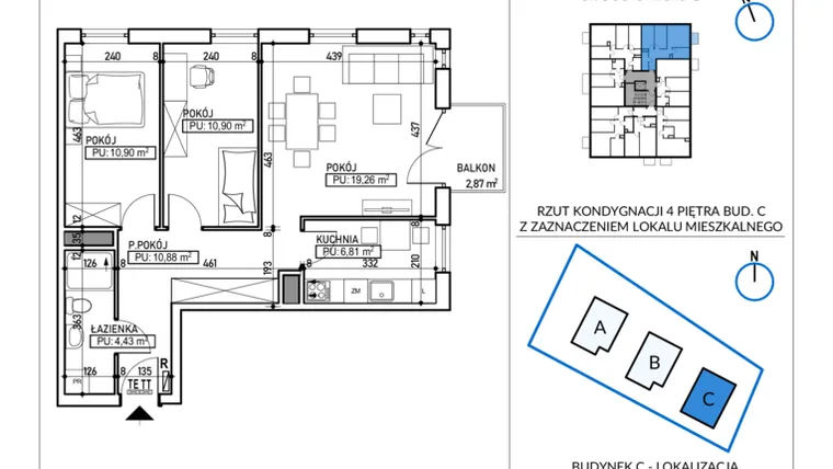 Rzut - Mieszkanie na sprzedaż 3 pokoje o powierzchni 63,18 m² - numer 5-31 w Jodłowicka 5
