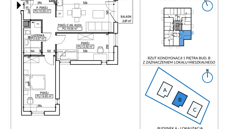 Rzut - Mieszkanie na sprzedaż 3 pokoje o powierzchni 61,89 m² - numer 5A-8 w Jodłowicka 5