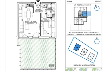 Rzut - Mieszkanie na sprzedaż 2 pokoje o powierzchni 43,39 m² - numer 5B-5 w Jodłowicka 5