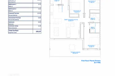 Rzut - Mieszkanie na sprzedaż 3 pokoje o powierzchni 103,37 m² - numer 1-2.8 w Mieszkania w Pilar de la Horadada - 73811377