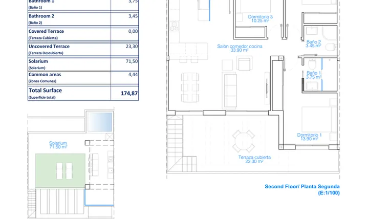 Rzut - Mieszkanie na sprzedaż 3 pokoje o powierzchni 174,87 m² - numer 1-2.9 w Mieszkania w Pilar de la Horadada - 73811377