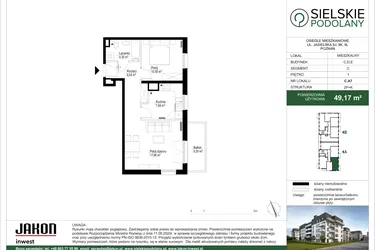 Rzut - Mieszkanie na sprzedaż 2 pokoje o powierzchni 49,09 m² - numer C.A7 w Sielskie Podolany II