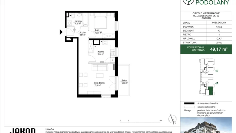 Rzut - Mieszkanie na sprzedaż 2 pokoje o powierzchni 49,09 m² - numer C.A7 w Sielskie Podolany II