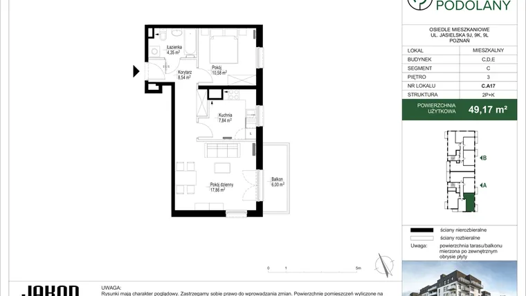 Rzut - Mieszkanie na sprzedaż 2 pokoje o powierzchni 48,97 m² - numer C.A17 w Sielskie Podolany II