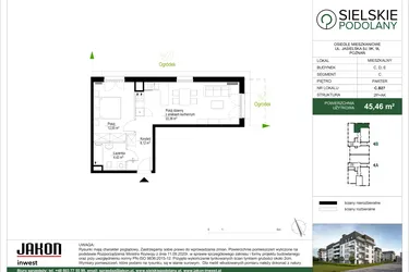 Rzut - Mieszkanie na sprzedaż 2 pokoje o powierzchni 45,35 m² - numer C.B27 w Sielskie Podolany II