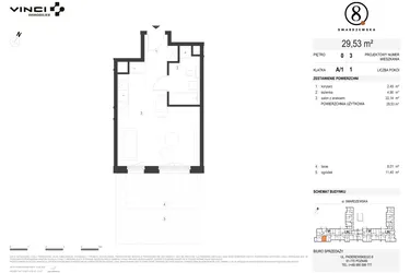 Rzut - Mieszkanie na sprzedaż 1 pokój o powierzchni 29,53 m² - numer A/1/0.3 w Smardzewska 8