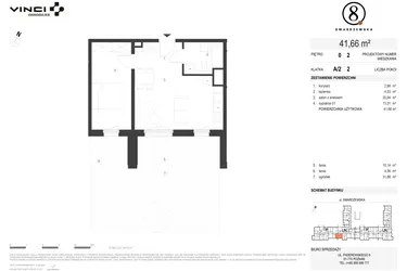 Rzut - Mieszkanie na sprzedaż 2 pokoje o powierzchni 41,66 m² - numer A/2/0.2 w Smardzewska 8
