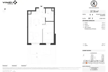 Rzut - Mieszkanie na sprzedaż 2 pokoje o powierzchni 37,78 m² - numer A/1/0.4 w Smardzewska 8