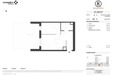 Rzut - Mieszkanie na sprzedaż 2 pokoje o powierzchni 41,29 m² - numer A/3/0.1 w Smardzewska 8