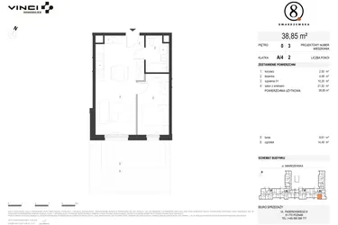 Rzut - Mieszkanie na sprzedaż 2 pokoje o powierzchni 38,85 m² - numer A/4/0.3 w Smardzewska 8