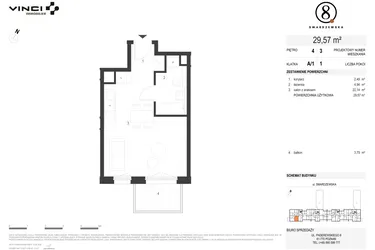 Rzut - Mieszkanie na sprzedaż 1 pokój o powierzchni 29,57 m² - numer A/1/4.3 w Smardzewska 8