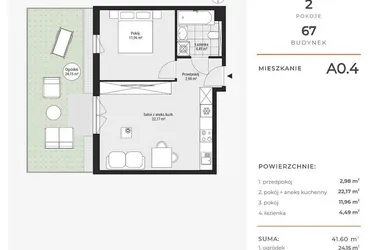 Rzut - Mieszkanie na sprzedaż 2 pokoje o powierzchni 41,6 m² - numer A0.4 w Enklawa Bukowa