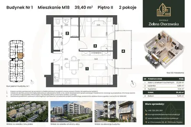 Rzut - Mieszkanie na sprzedaż 2 pokoje o powierzchni 39,4 m² - numer B1.M18 w Osiedle Zielona Chorzowska