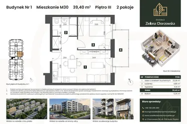 Rzut - Mieszkanie na sprzedaż 2 pokoje o powierzchni 39,4 m² - numer B1.M30 w Osiedle Zielona Chorzowska