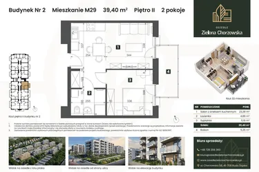 Rzut - Mieszkanie na sprzedaż 2 pokoje o powierzchni 39,4 m² - numer B2.M29 w Osiedle Zielona Chorzowska