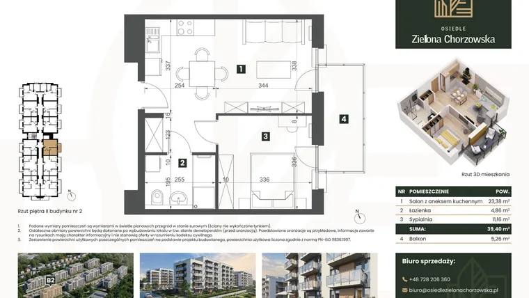 Rzut - Mieszkanie na sprzedaż 2 pokoje o powierzchni 39,4 m² - numer B2.M29 w Osiedle Zielona Chorzowska
