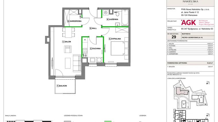 Rzut - Mieszkanie na sprzedaż 2 pokoje o powierzchni 53,4 m² - numer NN-B-LM-29 w Nowa Nakielska by PHN