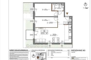 Rzut - Mieszkanie na sprzedaż 3 pokoje o powierzchni 67,73 m² - numer M3 w Kuźnicy Kołłątajowskiej 42