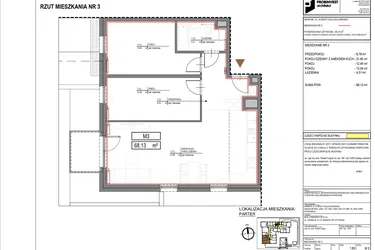 Rzut - Mieszkanie na sprzedaż 3 pokoje o powierzchni 67,73 m² - numer M3 w Kuźnicy Kołłątajowskiej 42