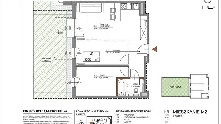 Rzut - Mieszkanie na sprzedaż 2 pokoje o powierzchni 55,55 m² - numer M2 w Kuźnicy Kołłątajowskiej 42