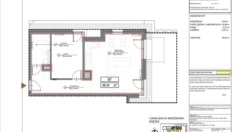 Rzut - Mieszkanie na sprzedaż 2 pokoje o powierzchni 49,44 m² - numer M7 w Kuźnicy Kołłątajowskiej 42