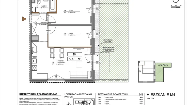 Rzut - Mieszkanie na sprzedaż 3 pokoje o powierzchni 57,87 m² - numer M4 w Kuźnicy Kołłątajowskiej 42