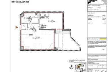 Rzut - Mieszkanie na sprzedaż 2 pokoje o powierzchni 48,88 m² - numer M5 w Kuźnicy Kołłątajowskiej 42