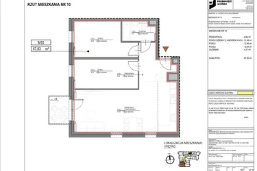 Rzut - Mieszkanie na sprzedaż 3 pokoje o powierzchni 67,83 m² - numer M10 w Kuźnicy Kołłątajowskiej 42