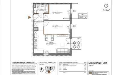 Rzut - Mieszkanie na sprzedaż 3 pokoje o powierzchni 57,87 m² - numer M11 w Kuźnicy Kołłątajowskiej 42