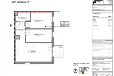 Rzut - Mieszkanie na sprzedaż 3 pokoje o powierzchni 57,88 m² - numer M11 w Kuźnicy Kołłątajowskiej 42