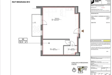 Rzut - Mieszkanie na sprzedaż 2 pokoje o powierzchni 55,74 m² - numer M9 w Kuźnicy Kołłątajowskiej 42