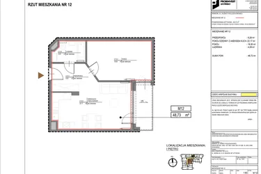 Rzut - Mieszkanie na sprzedaż 2 pokoje o powierzchni 48,73 m² - numer M12 w Kuźnicy Kołłątajowskiej 42
