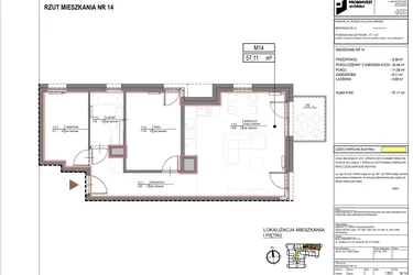 Rzut - Mieszkanie na sprzedaż 3 pokoje o powierzchni 57,11 m² - numer M14 w Kuźnicy Kołłątajowskiej 42