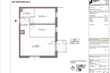 Rzut - Mieszkanie na sprzedaż 3 pokoje o powierzchni 57,91 m² - numer M18 w Kuźnicy Kołłątajowskiej 42