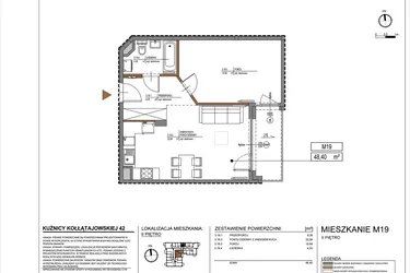 Rzut - Mieszkanie na sprzedaż 2 pokoje o powierzchni 48,4 m² - numer M19 w Kuźnicy Kołłątajowskiej 42