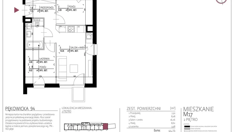 Rzut - Mieszkanie na sprzedaż 3 pokoje o powierzchni 67,73 m² - numer M17 w Kuźnicy Kołłątajowskiej 42