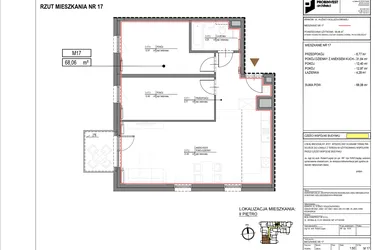 Rzut - Mieszkanie na sprzedaż 3 pokoje o powierzchni 68,06 m² - numer M17 w Kuźnicy Kołłątajowskiej 42