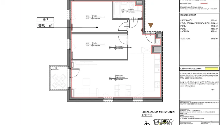 Rzut - Mieszkanie na sprzedaż 3 pokoje o powierzchni 68,06 m² - numer M17 w Kuźnicy Kołłątajowskiej 42