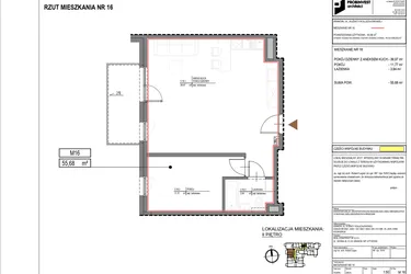 Rzut - Mieszkanie na sprzedaż 2 pokoje o powierzchni 55,68 m² - numer M16 w Kuźnicy Kołłątajowskiej 42