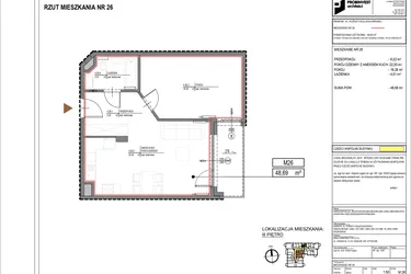 Rzut - Mieszkanie na sprzedaż 2 pokoje o powierzchni 48,69 m² - numer M26 w Kuźnicy Kołłątajowskiej 42