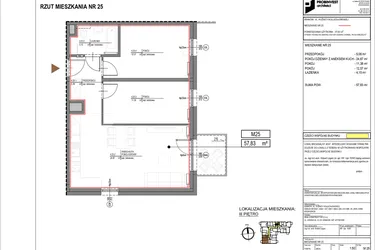 Rzut - Mieszkanie na sprzedaż 3 pokoje o powierzchni 57,83 m² - numer M25 w Kuźnicy Kołłątajowskiej 42