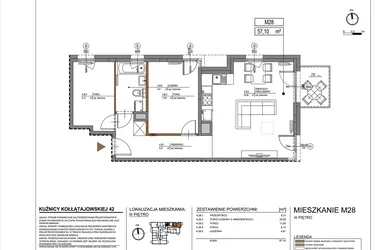 Rzut - Mieszkanie na sprzedaż 3 pokoje o powierzchni 57,1 m² - numer M28 w Kuźnicy Kołłątajowskiej 42