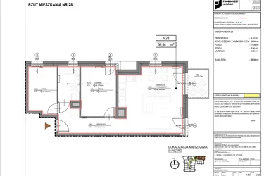 Rzut - Mieszkanie na sprzedaż 3 pokoje o powierzchni 56,94 m² - numer M28 w Kuźnicy Kołłątajowskiej 42