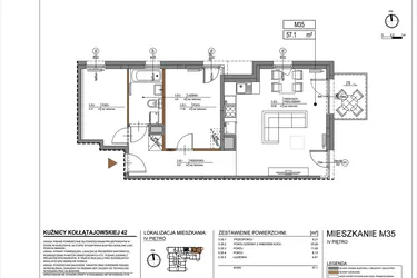Rzut - Mieszkanie na sprzedaż 3 pokoje o powierzchni 57,1 m² - numer M35 w Kuźnicy Kołłątajowskiej 42