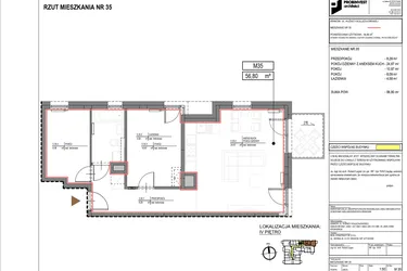 Rzut - Mieszkanie na sprzedaż 3 pokoje o powierzchni 56,8 m² - numer M35 w Kuźnicy Kołłątajowskiej 42