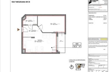 Rzut - Mieszkanie na sprzedaż 2 pokoje o powierzchni 48,32 m² - numer M39 w Kuźnicy Kołłątajowskiej 42